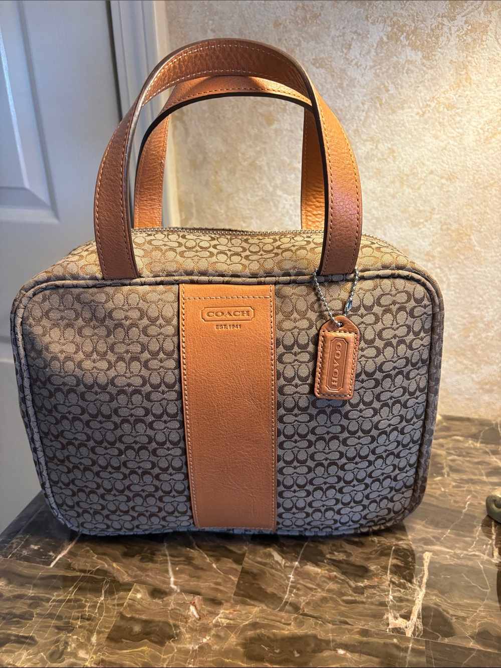 Coach Brown Signature Canvas Satchel Vanity/Cosmetic Bag
